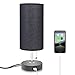 Seealle Black Table Lamp with USB Charging Port Set of 2, Black Bedside Nightstand Lamp with Black Fabric Lampshade, Pull Chain, Wooden Base