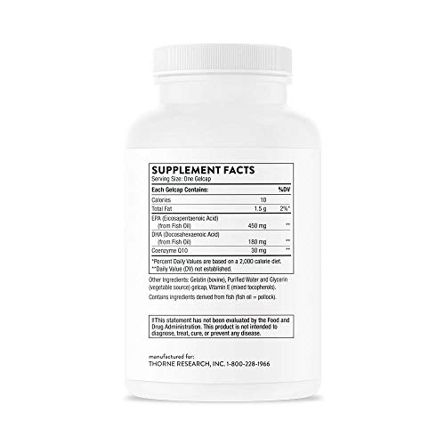 Thorne Omega3 with CoQ10 Omega3 Fatty Acids Supplement with CoQ10 EPA and DHA 90 Gelcaps