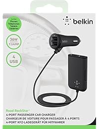 Belkin Hoja de Rockstar con 4 puertos USB para la carga frontal y asiento trasero, 2 puertos USB con asiento delantero compartida y 1 puerto Backseat Dual Port Hub con 2.4 Amp de 2,4 amperios