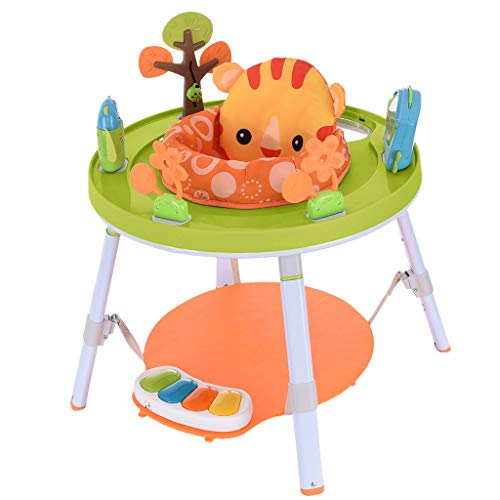 Happy Jumping Chair Multi-Function Activity Game Table Baby Bouncing Chair Fitness Frame Baby Toy Three-in-One Children Fun Activity Workbench with Pedal Piano (Lion Style)