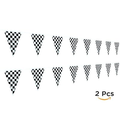 Racing Flag Pennant Banners (2), Racing Party Supplies, Boy Birthday Parties, NASCAR Party Decorations, Checkered Flag Banners