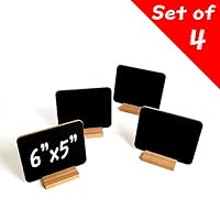 CHARMKER Mini Black Chalkboards (6" x 5") 4 Set Writable Message Boards for Work, Home, Office, or Classrooms | Easy to Write and Clean Surface | Includes Vertical Stand