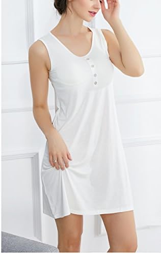 Rofala Women's Sleeveless Buttons Decor Long Tank Built-in Bra Casual Sleepwear Dress