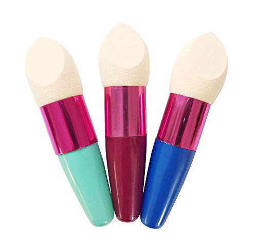 3pcs Cosmetic Makeup Blender Sponges Foundation Beauty Cosmetics Egg Puff Sponge Foundation Blenders Makeup Egg Sponge Foundation Blender With The Handle(3pcs Green+Rose+Blue)