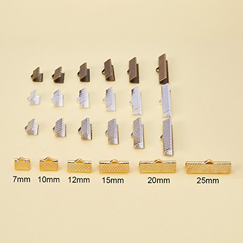 PandaHall Elite 680PCS 6 Size 4 Color Iron Ribbon Ends Bracelet Bookmark Pinch Crimp Clamp End Findings Cord Ends Fasteners Clasp Leather Crimp Ends Jewelry Making Findings