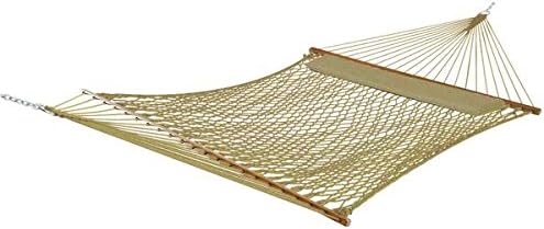 Castaway Deluxe Tan Polyester Rope Hammock with Pillow