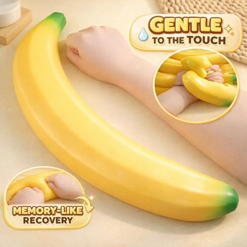 SLEEPHEAD® 18in Giant Banana Squishy, Jumbo Big Cute Realistic Banana Stress Ball Soft Squishys Slow Rising Stress Ball for Anxiety Stress Party Favors(Giant Banana)