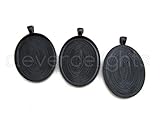10 CleverDelights Oval Pendant Trays - Dark Black Color - 30 x 40 mm - Pendant Blanks Cameo Bezel Cabochon Settings - 30x40mm