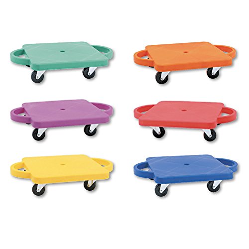 Champion Sports Scooter Board with Handles, Set of 6, Wide 12 x 12 Base - Multi-Colored, Fun Sports Scooters with Non-Marring Plastic Casters for Children - Premium Kids Outdoor Activities and Toys