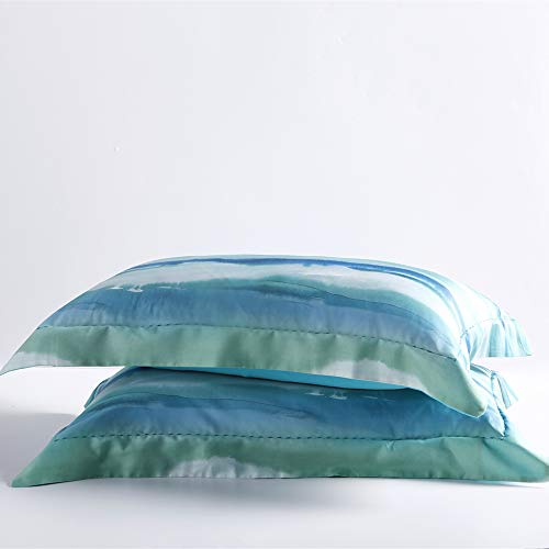 MILDLY Bedding Duvet Cover Sets Queen Size, 100% Egyptian Cotton Duvet Cover with Zipper Closure and 2 Pillow Shams, River Scenery with Trees and Mountains Surrounded Pattern Printed,Meryl - Thumbnail 4