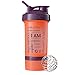 GOMOYO Motivational Quotes on Blender Bottle Brand ProStak Shaker Cup, 22 Ounce Protein Shaker Bottle with BlenderBall Whisk and Two Twist n’ Lock Attachable Containers (I Am - Coral/Plum)