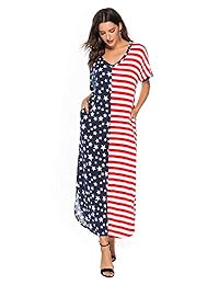 Vestido largo a rayas con cuello en V y manga corta para mujer de BBYES con dobladillo dividido y playa larga