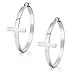Gem Stone King 1.75 Inch Stainless Steel Silver Cross Hoop Earrings (45mm Diameter)