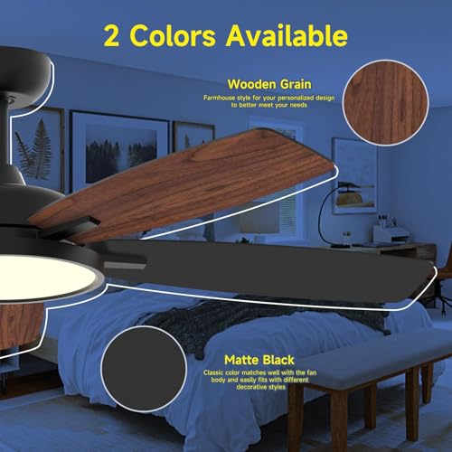 Roomratv Ventilador de techo inteligente de 52 pulgadas con luz regulable, silencioso, reversible, motor de CC, control remoto compatible con Alexa Google Home