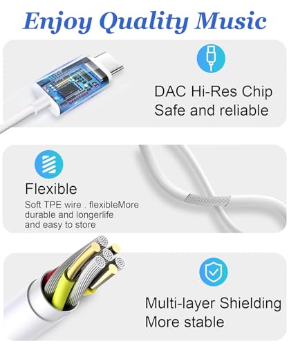 USB C Headphones for iPhone 17-2 Pack Type C Earphones for iPhone 15/16 Pro Max/Plus USB C Headphones Built-In Microphone and Volume Control Wired Earphones USB C for Galaxy S23/22/21/20 Ultra-White