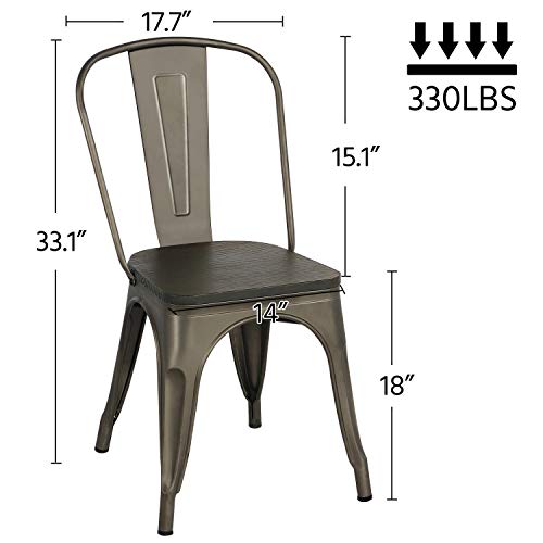 Yaheetech Metal Dining Chairs with Wood Seat/Top Stackable ...