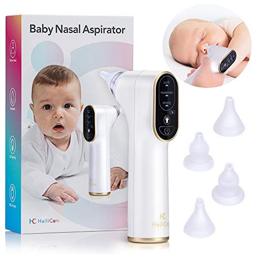 Baby Electric Nasal Aspirator, HailiCare USB Charge Nose Cleaner and Snot Sucker With 3 Adjustable Settings, 4 Reusable Tips for Newborn Infant Toddlers and Kids