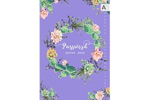 Password Keeper Book: A5 Medium Login Notebook Organizer with A-Z Alphabetical Tabs Printed | Beautiful Cactus Succulent Flower Design Blue-Violet