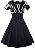 OLADY Women's Vintage 1950s Polka Dots Patchwok A-Line Short Sleeve Cocktail Swing Dress