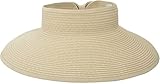 TAUT Women's Roll up Wide Brim Straw Hat Visor with Bow,Off-White