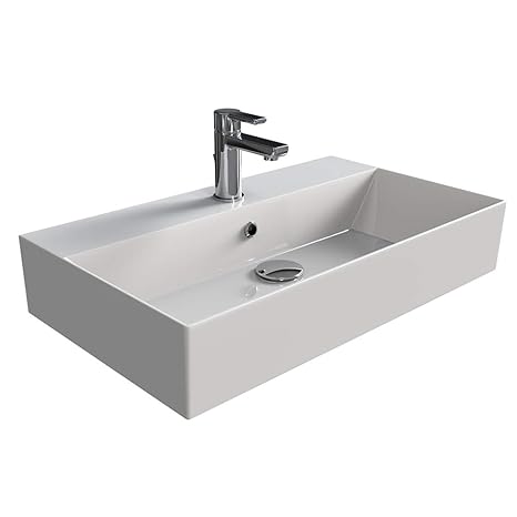 Aqua Bagno | Waschbecken/Aufsatzbecken | modernes Design | weißer Waschtisch aus Keramik | hochwertiger Möbelwaschtisch für d