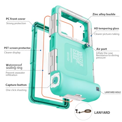 Waterproof Smartphone Case IPX8 Waterproof Mobile Phone Holder 15 m Underwater Compatible for iPhone 17 Pro 17 Air 16 15 Plus 12 13 14 15 16 17 Pro Max 16 15 14 Pro Samsung S25 S24 Ultra