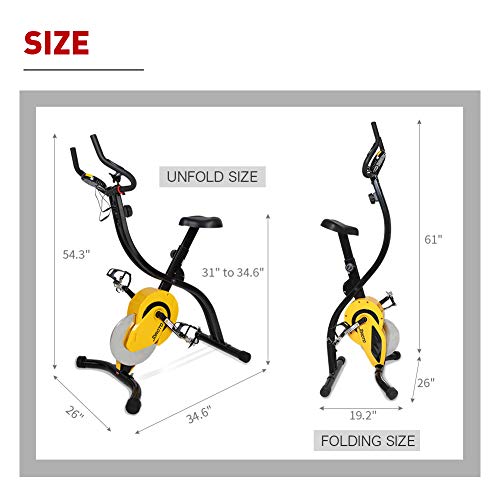 JOROTO Folding Upright Exercise Bike Magnetic Stationary Bike with Phone Holder Pulse Sensor 16 Level Resistance - Sitting & Standing