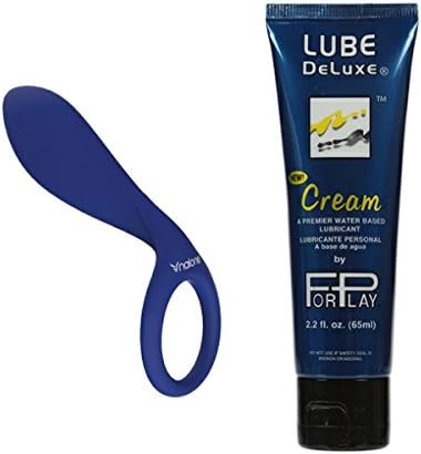 Nalone Tango Unisex Vibrating Love Ring Blue with Free Water-based Personal Lubricant 2.2 Oz Tube Forplay Lube Deluxe Cream