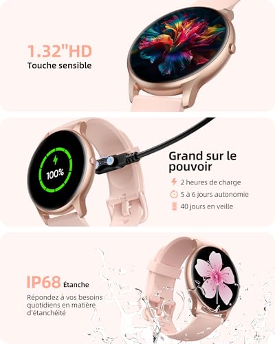Parsonver Women's Smart Watch with Bluetooth Calls, Sports Watch with 100+ Sports, IP68 Waterproof, Sleep Monitor, Heart Rate Monitor, Pedometer, Smartwatch for Android & iOS, SPROD1, Rose Gold