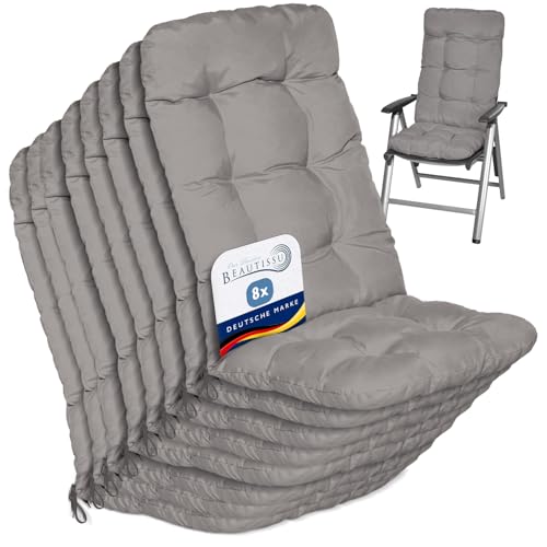 Beautissu 8er Set Hochlehner Auflagen Sitzpolster für Gartenstühle Outdoor