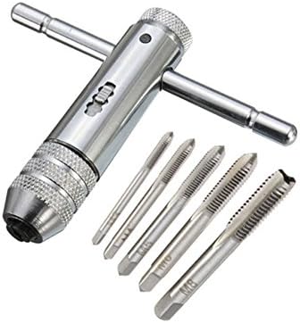 YEHAM Adjustable T-Handle Ratchet Tap Holder Wrench + 5pcs M3-M8 Machine Screw Thread Metric Plug Tap