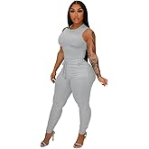 TOPSRANI Womens Two Piece Outfits Bodycon Tracksuit Sweatsuits Solid Jogger Biker Workout Gym Lounge Short Sleeve Pant Sets