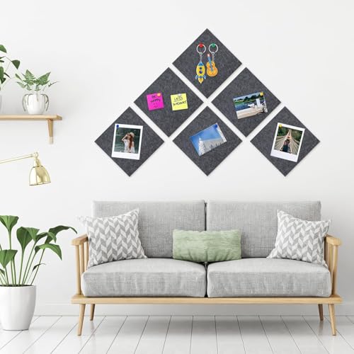 Quadro de Cortiça Feltro 120x90, GODREAM Quadro de Aviso, Mural de Recado Fotos Grande, Placa de Cortiça Autoadesivo, Organizador de Parede para Escritório, Casa, Escola, 12 peças (Cinza escuro)