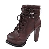 Hee Grand Womens Lace Up Zipper Chunky High Heel Platform Ankle Booties US 7.5 Brown