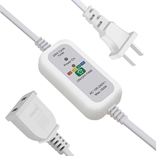 Osunby 150W Power Extension Cord Non-Polarized 6.6Ft with 24Hr Cycle Auto On/Off Timer Switch for LED Grow Lights, Multiple Timer for Indoor Gardening and Home Use