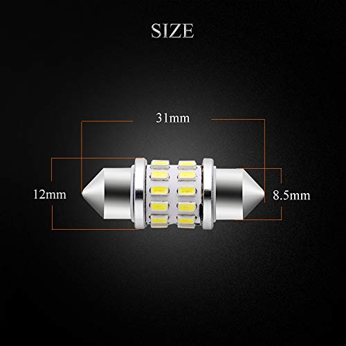 EverBrightt 2-Pack Cool White 31MM 3014 24SMD LED Festoon Light Lamp for Map Light Dome Light Trunk Light Plate Light
