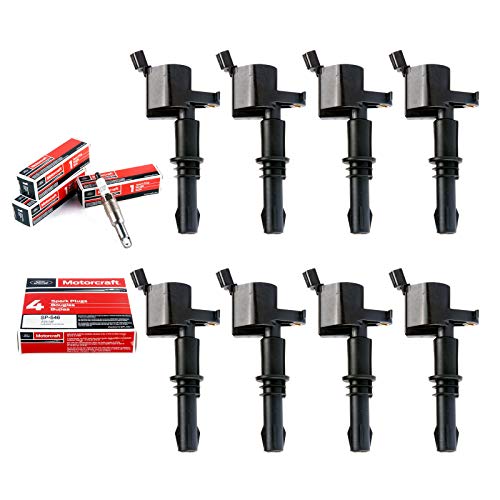 MAS Set of 8 Ignition Coils Pack Straight Boot & Motorcraft Spark plug