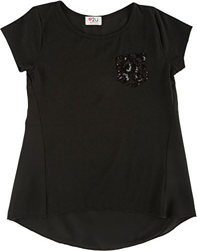 Love 2 U Big Girls Sequin Pocket T-Shirt Small (7-8) Black