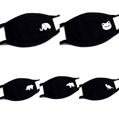 ACTLATI 5 Pcs Cute Animal Face Masks Stylish Cotton Mouth-muffle Kawaii Anti-Dust Masks Earloop Facial Mouth Masks