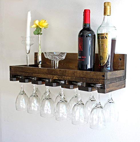 Rustic Wood Wine Glass Rack & Shelf with Beveled Stemware Glass Holders - Thumbnail 4
