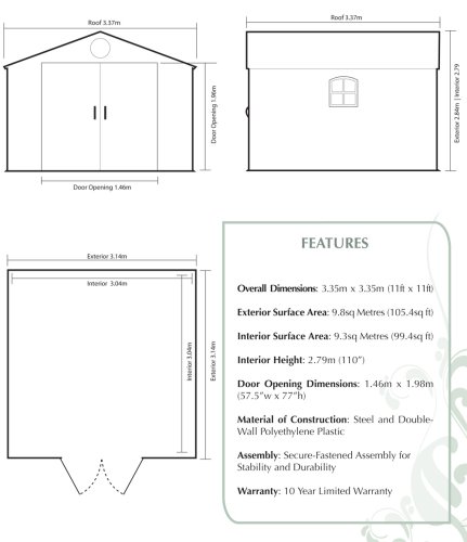 Lifetime 6433 Abri de Jardin 3.35x3.35 m-Marron Clair, Tan, 9,24m²