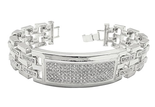 Mens Hip Hop Iced CZ Silver 20mm Bracelet 8.5