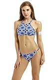 Creabygirls Womens Cute Floral Halter Top and Bottom Bikini Set