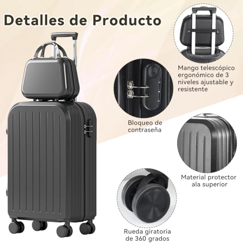 Juego de Maletas de Viaje,Set de 3 Piezas de Equipaje, 20 y 14 Pulgadas + Mochila de viaje, Mango Telescópico, Ruedas Giratorias 360°, Resistente ABS, Con Compartimentos Y Correa Ajustable