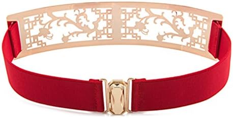 NNVMM New Elastic Metallic Gold Bling Simple Fashion Belts For Women Red