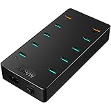 AUKEY USB Charger with Dual Quick Charge 3.0 Port & 8 USB Ports for Galaxy S8/S7/S6/Edge, Nexus 6P, LG G5, iPhone, iPad and more - Black