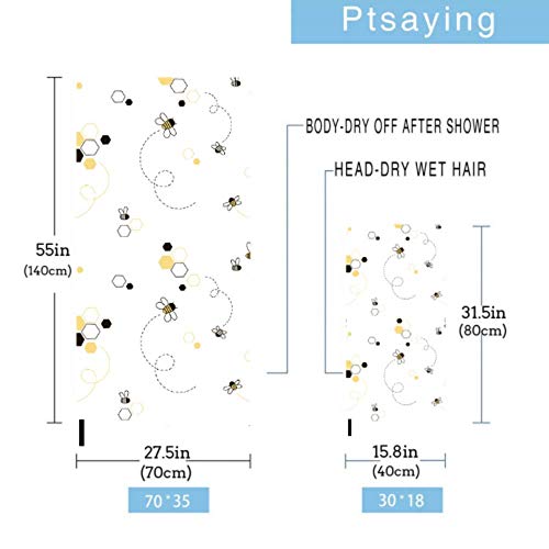 JOCHUAN-Cartoon-Doodle-Cute-Bees-2-Pack-Microfiber-Beach-Towel-For-Boys-Bath-Towels-Set-Fast-Drying-Best-For-Gym-Travel-Backpacking-Yoga-Fitnes