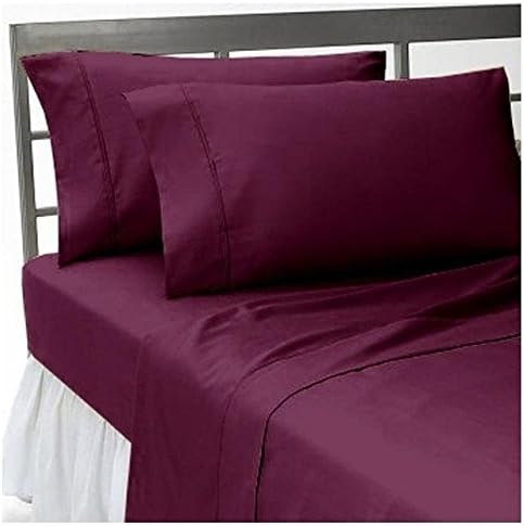 Royal Home Collection 600 Thread Count Egyptian Cotton 4pc Sheet Set 15" Inch Extra Deep Pocket, Full/ Double Bed, Wine Solid