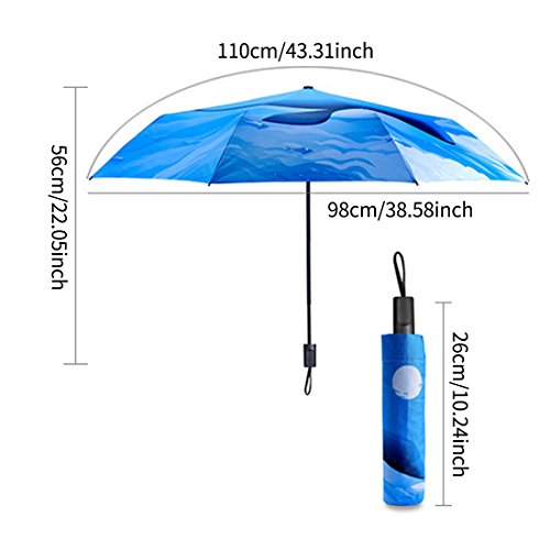 YUENA CARE Windproof Umbrellas Travel Tri-fold Sunscreen Ocean Whale Umbrella - Thumbnail 2