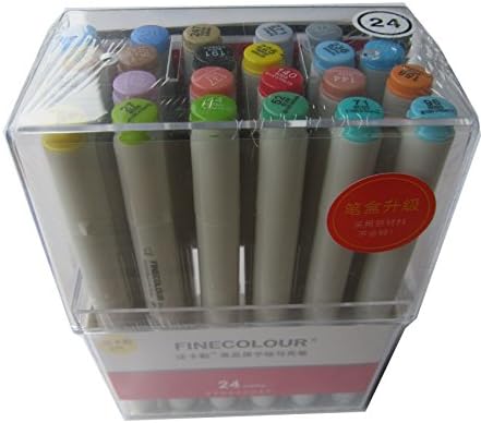 24 Colors Sketch Twin Marker Set in Plastic Box, Alcohol Based Ink, Junior Marker Pen, Round Barrel, Double Tips